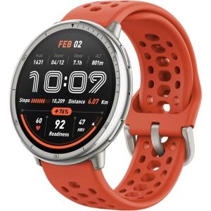 Amazfit Active 2 Premium Smart Watch Fitness Tracker (Round) for Android & iPhone, 10 Day Battery, Water Resistant, GPS Maps, Heart & Sleep Monitor, HYROX Mode, Sapphire Glass, Leather + Sport Strap(Sport – Red Strap)