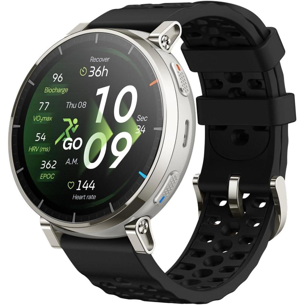image:imageAmazfit Active 3 Premium GPS Running Smart Watch 132 AMOLED Sapphire Display 12Day Battery 4GB Storage Offline Maps 170 Workout Modes 5 ATM Heart Rate amp Fitness Tracker for Android amp iPhoneApex Silver Black Band