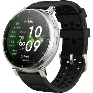 Amazfit Active 3 Premium GPS Running Smart Watch, 1.32″ AMOLED Sapphire Display, 12-Day Battery, 4GB Storage, Offline Maps, 170+ Workout Modes, 5 ATM, Heart Rate & Fitness Tracker for Android & iPhone(Apex Silver (Black Band))