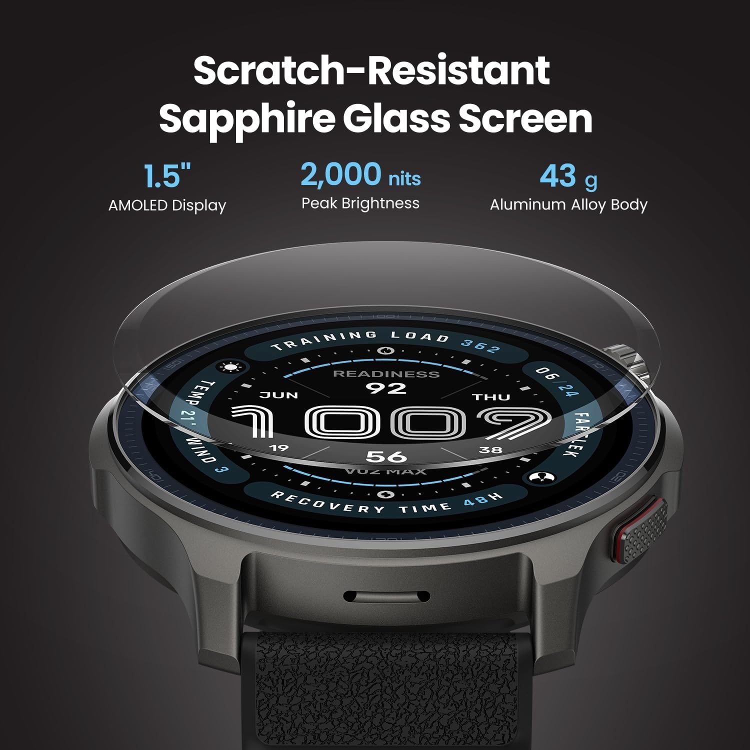 image:imageAmazfit Balance Ultra 49mm GPS Smartwatch 5 Buttons 15 AMOLED Sapphire Glass Titanium Case Flashlight 30Day Battery 64GB 180 Sports Hybrid Training amp HYROX Mode 10 ATM for Android amp iOSAluminum Alloy